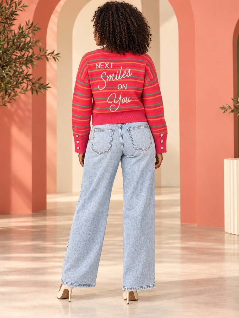 Kerri Rosenthal XOKR Sweater & Light Wash Wide-Leg Jeans In Blue